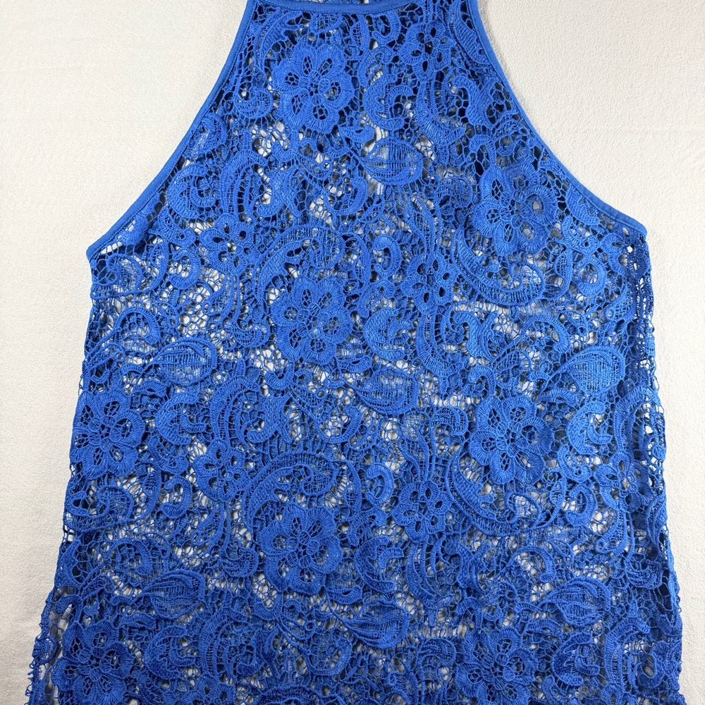 Women’s Blue Crochet Large Lace Halter Top Sleeveless